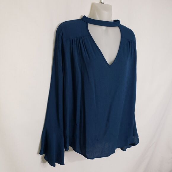 American Eagle Womens Top Medium Choker Long Bell Sleeve Peasant Boho Keyhole - Picture 4 of 10